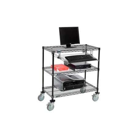 Global Equipment Nexel     3-Shelf Mobile Wire Computer LAN Workstation w/Keyboard Tray, 36"W x 18"D x 40"H, Black 695362BK